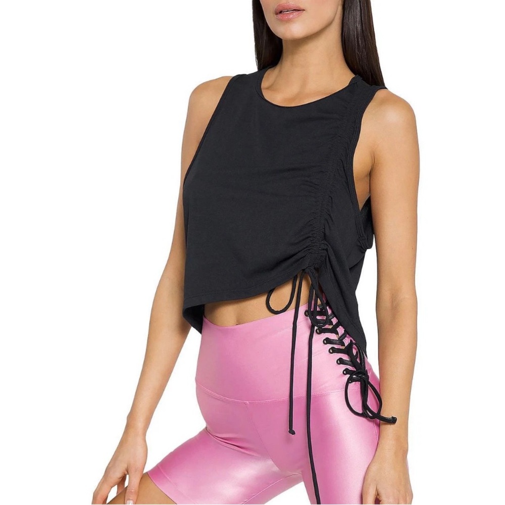 Koral LA Black Ruched Sleeveless cropped tank